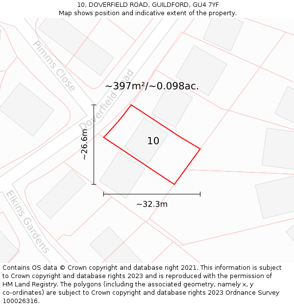 10, DOVERFIELD ROAD, GUILDFORD, GU4 7YF: Plot and title map