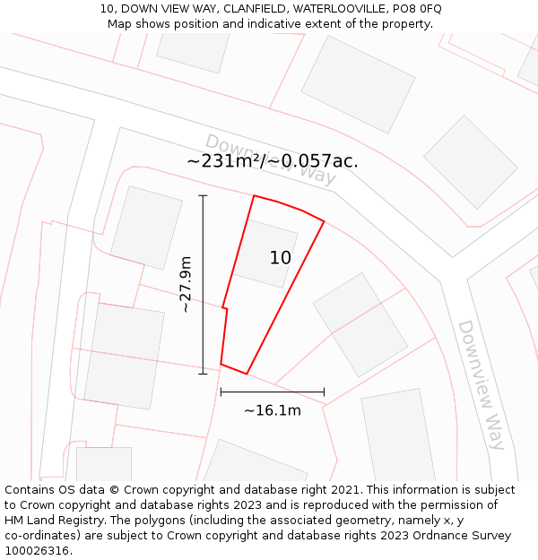 10, DOWN VIEW WAY, CLANFIELD, WATERLOOVILLE, PO8 0FQ: Plot and title map