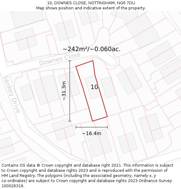 10, DOWNES CLOSE, NOTTINGHAM, NG6 7DU: Plot and title map