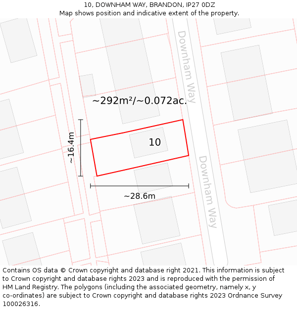 10, DOWNHAM WAY, BRANDON, IP27 0DZ: Plot and title map