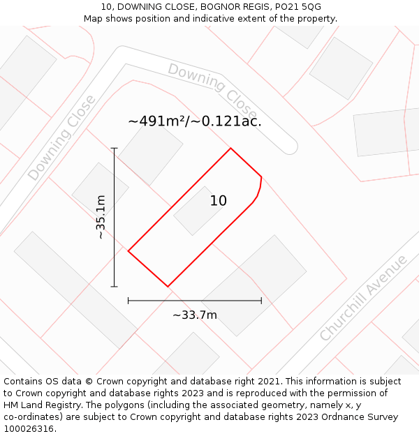 10, DOWNING CLOSE, BOGNOR REGIS, PO21 5QG: Plot and title map