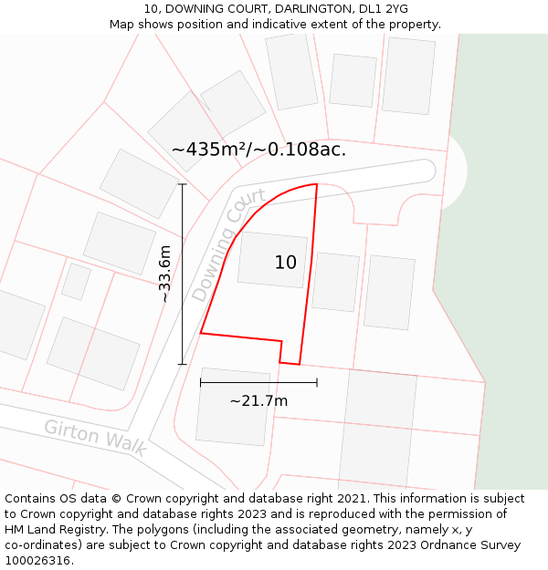 10, DOWNING COURT, DARLINGTON, DL1 2YG: Plot and title map