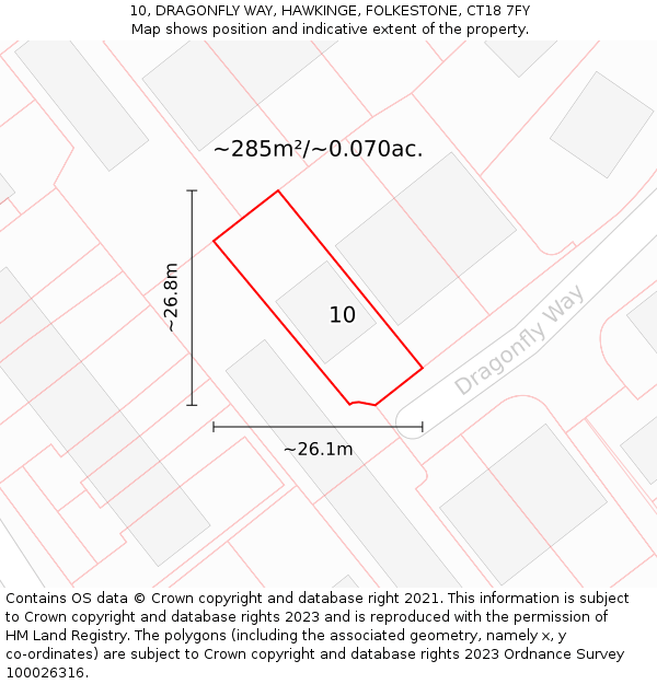 10, DRAGONFLY WAY, HAWKINGE, FOLKESTONE, CT18 7FY: Plot and title map