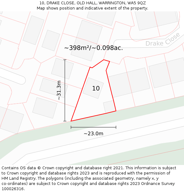 10, DRAKE CLOSE, OLD HALL, WARRINGTON, WA5 9QZ: Plot and title map