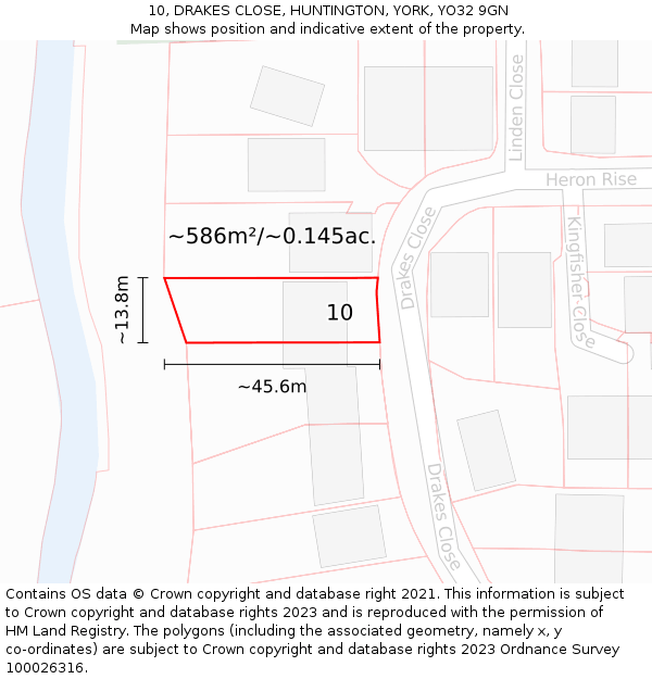 10, DRAKES CLOSE, HUNTINGTON, YORK, YO32 9GN: Plot and title map