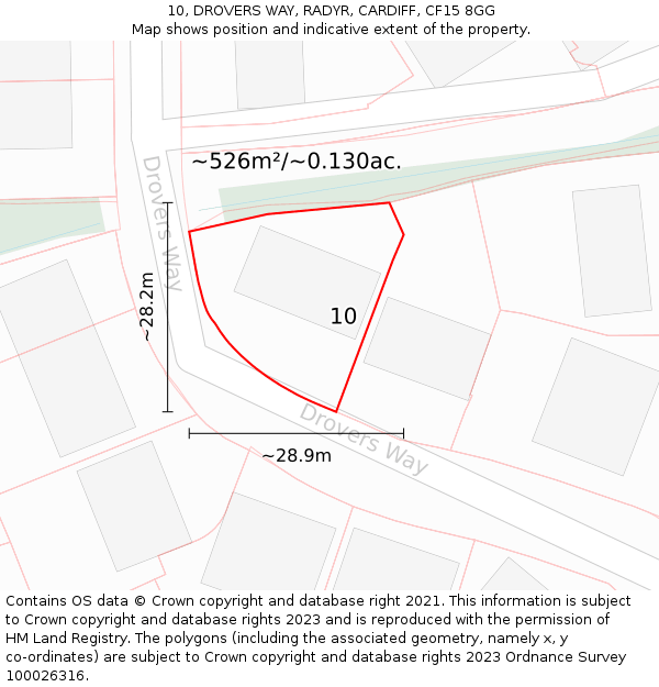 10, DROVERS WAY, RADYR, CARDIFF, CF15 8GG: Plot and title map