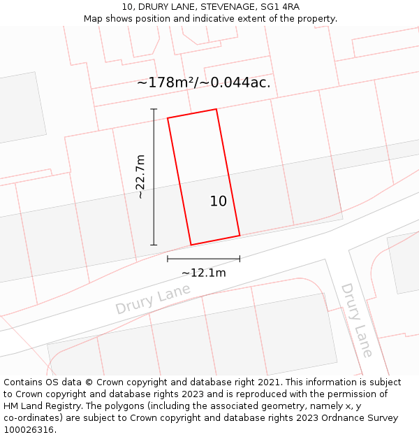 10, DRURY LANE, STEVENAGE, SG1 4RA: Plot and title map