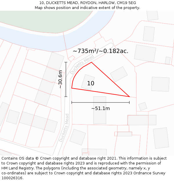 10, DUCKETTS MEAD, ROYDON, HARLOW, CM19 5EG: Plot and title map