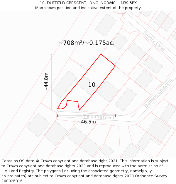 10, DUFFIELD CRESCENT, LYNG, NORWICH, NR9 5RX: Plot and title map