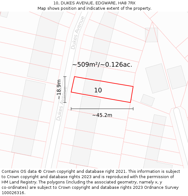 10, DUKES AVENUE, EDGWARE, HA8 7RX: Plot and title map