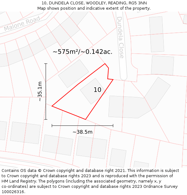 10, DUNDELA CLOSE, WOODLEY, READING, RG5 3NN: Plot and title map