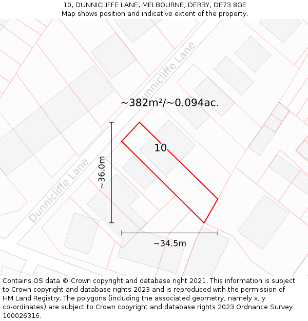 10, DUNNICLIFFE LANE, MELBOURNE, DERBY, DE73 8GE: Plot and title map