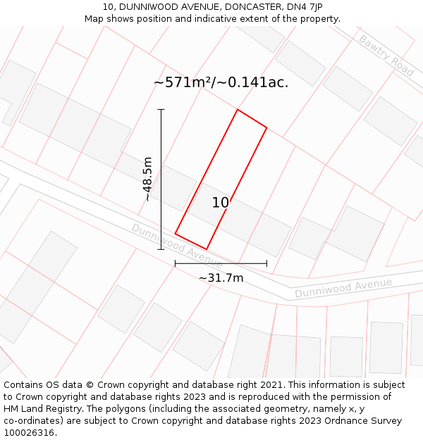 10, DUNNIWOOD AVENUE, DONCASTER, DN4 7JP: Plot and title map