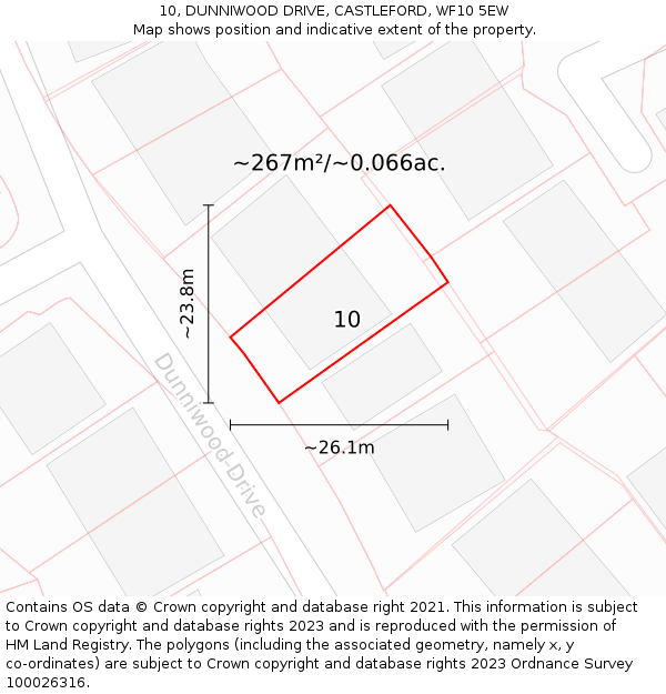 10, DUNNIWOOD DRIVE, CASTLEFORD, WF10 5EW: Plot and title map