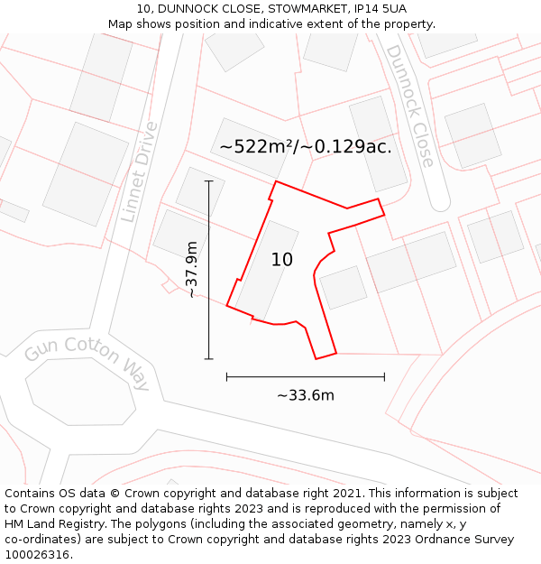 10, DUNNOCK CLOSE, STOWMARKET, IP14 5UA: Plot and title map