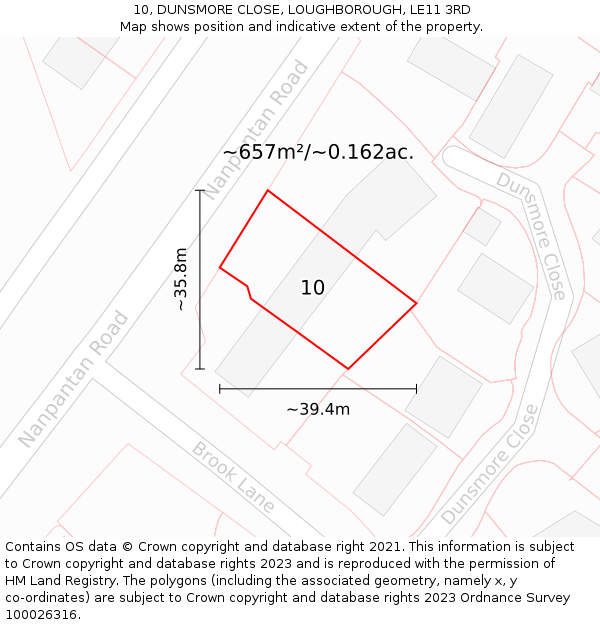 10, DUNSMORE CLOSE, LOUGHBOROUGH, LE11 3RD: Plot and title map