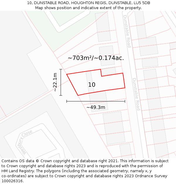 10, DUNSTABLE ROAD, HOUGHTON REGIS, DUNSTABLE, LU5 5DB: Plot and title map