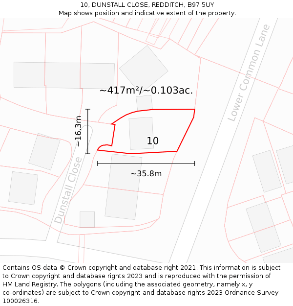 10, DUNSTALL CLOSE, REDDITCH, B97 5UY: Plot and title map