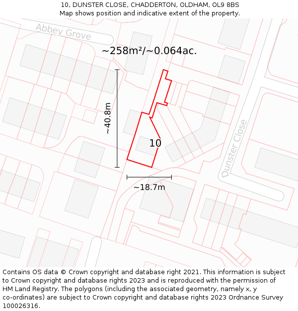 10, DUNSTER CLOSE, CHADDERTON, OLDHAM, OL9 8BS: Plot and title map