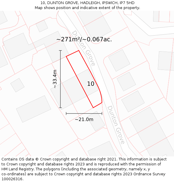 10, DUNTON GROVE, HADLEIGH, IPSWICH, IP7 5HD: Plot and title map