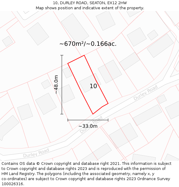 10, DURLEY ROAD, SEATON, EX12 2HW: Plot and title map