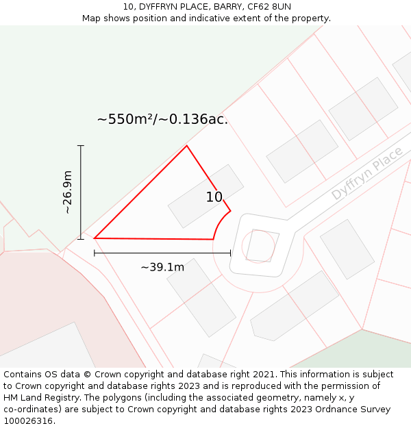 10, DYFFRYN PLACE, BARRY, CF62 8UN: Plot and title map