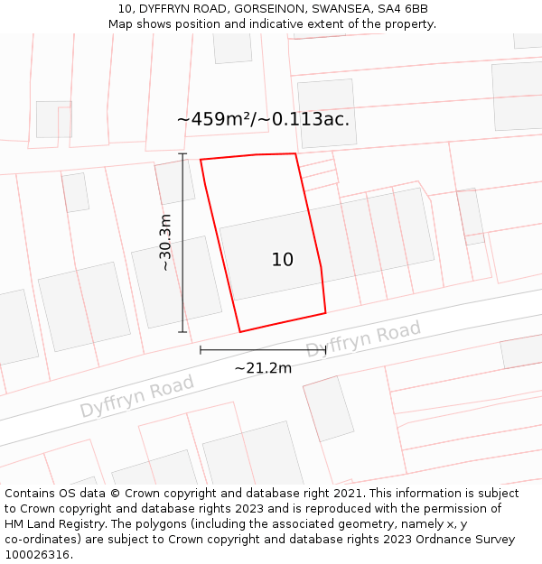 10, DYFFRYN ROAD, GORSEINON, SWANSEA, SA4 6BB: Plot and title map