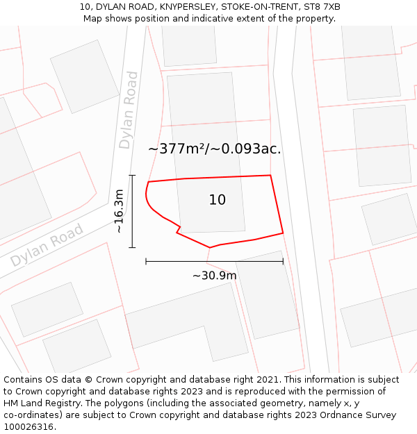 10, DYLAN ROAD, KNYPERSLEY, STOKE-ON-TRENT, ST8 7XB: Plot and title map