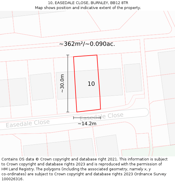 10, EASEDALE CLOSE, BURNLEY, BB12 8TR: Plot and title map