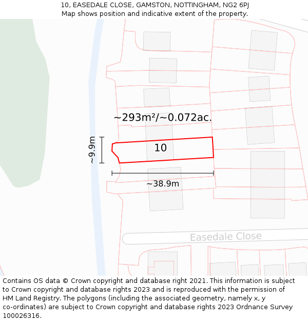 10, EASEDALE CLOSE, GAMSTON, NOTTINGHAM, NG2 6PJ: Plot and title map