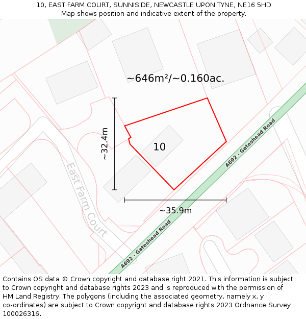 10, EAST FARM COURT, SUNNISIDE, NEWCASTLE UPON TYNE, NE16 5HD: Plot and title map