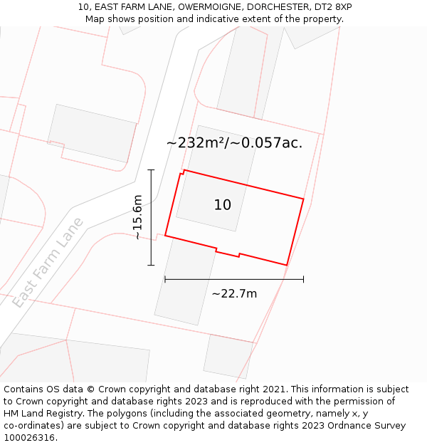 10, EAST FARM LANE, OWERMOIGNE, DORCHESTER, DT2 8XP: Plot and title map