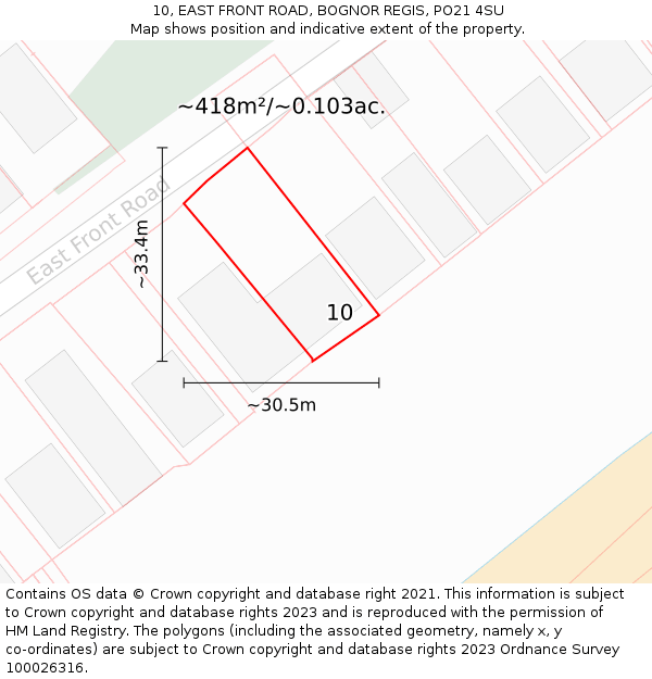 10, EAST FRONT ROAD, BOGNOR REGIS, PO21 4SU: Plot and title map