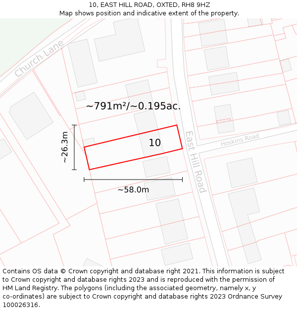 10, EAST HILL ROAD, OXTED, RH8 9HZ: Plot and title map