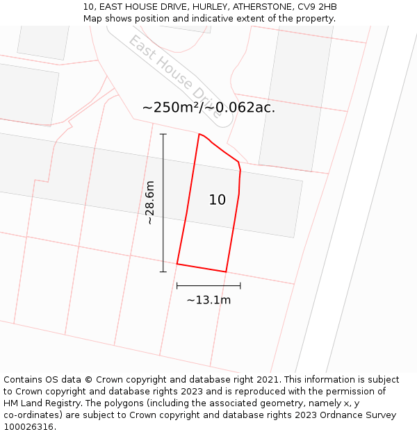 10, EAST HOUSE DRIVE, HURLEY, ATHERSTONE, CV9 2HB: Plot and title map