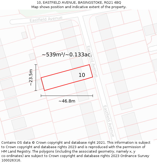 10, EASTFIELD AVENUE, BASINGSTOKE, RG21 4BQ: Plot and title map