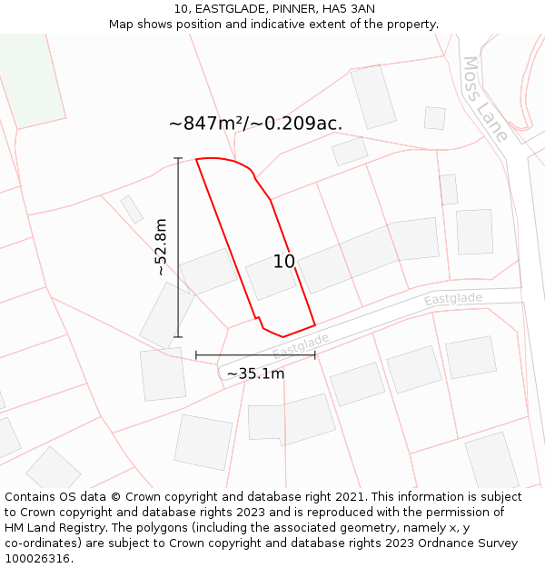 10, EASTGLADE, PINNER, HA5 3AN: Plot and title map