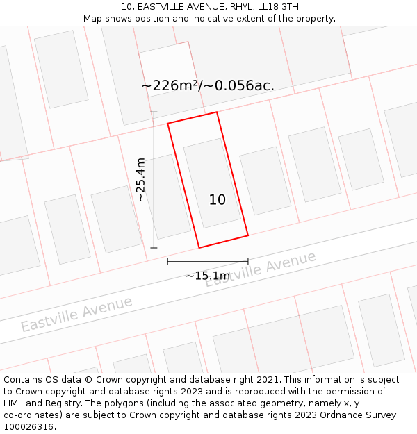 10, EASTVILLE AVENUE, RHYL, LL18 3TH: Plot and title map