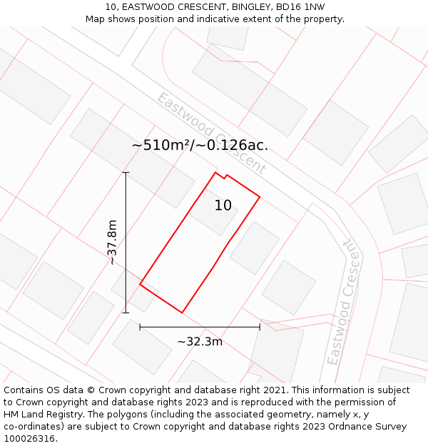 10, EASTWOOD CRESCENT, BINGLEY, BD16 1NW: Plot and title map