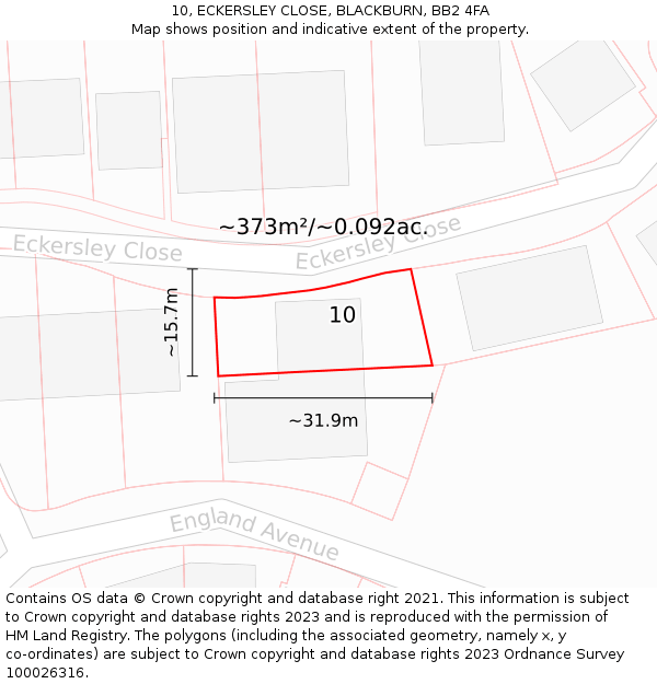 10, ECKERSLEY CLOSE, BLACKBURN, BB2 4FA: Plot and title map