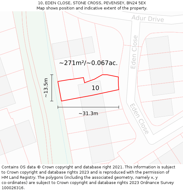 10, EDEN CLOSE, STONE CROSS, PEVENSEY, BN24 5EX: Plot and title map