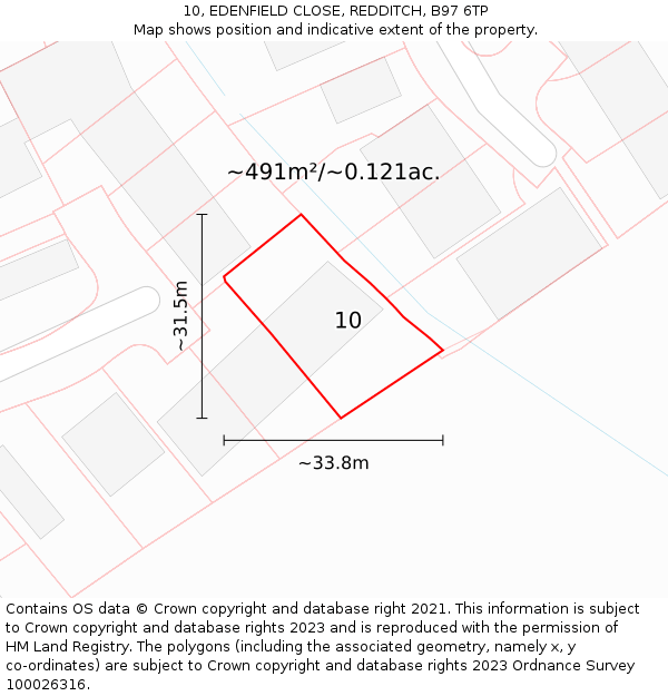 10, EDENFIELD CLOSE, REDDITCH, B97 6TP: Plot and title map