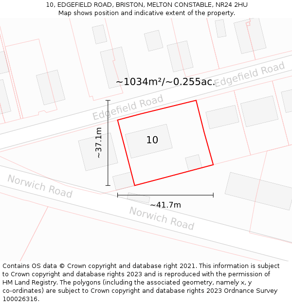 10, EDGEFIELD ROAD, BRISTON, MELTON CONSTABLE, NR24 2HU: Plot and title map