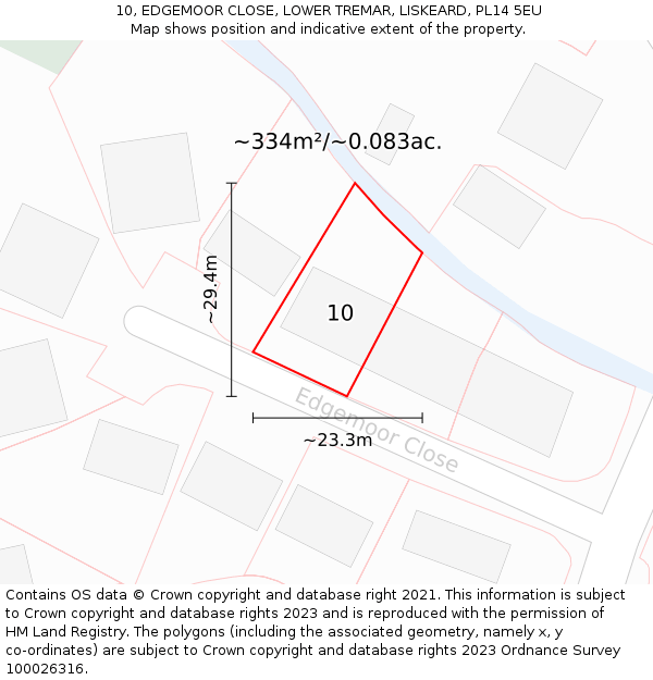 10, EDGEMOOR CLOSE, LOWER TREMAR, LISKEARD, PL14 5EU: Plot and title map