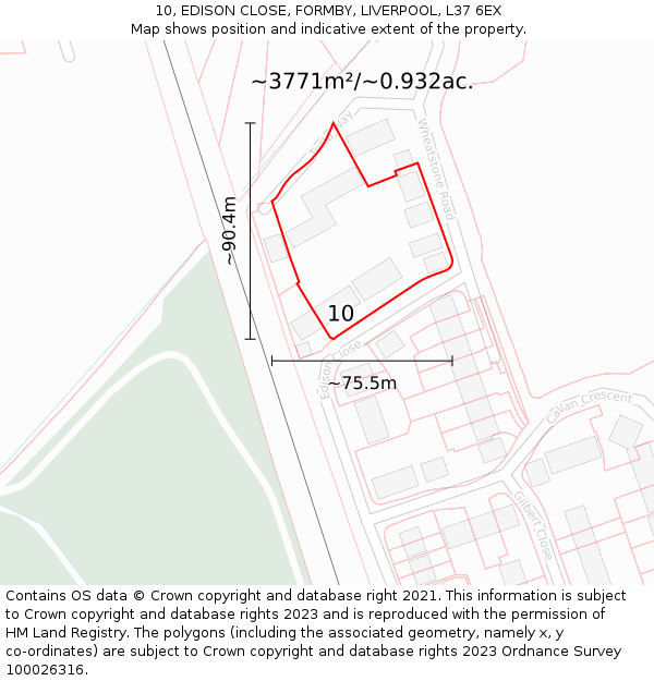 10, EDISON CLOSE, FORMBY, LIVERPOOL, L37 6EX: Plot and title map