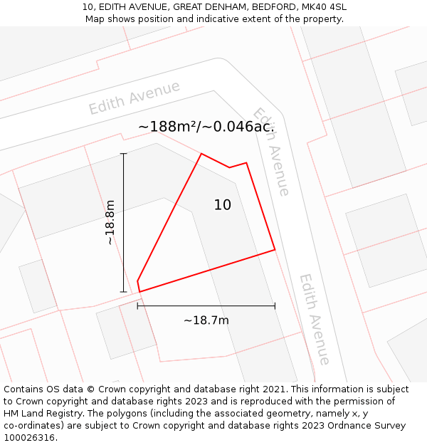 10, EDITH AVENUE, GREAT DENHAM, BEDFORD, MK40 4SL: Plot and title map