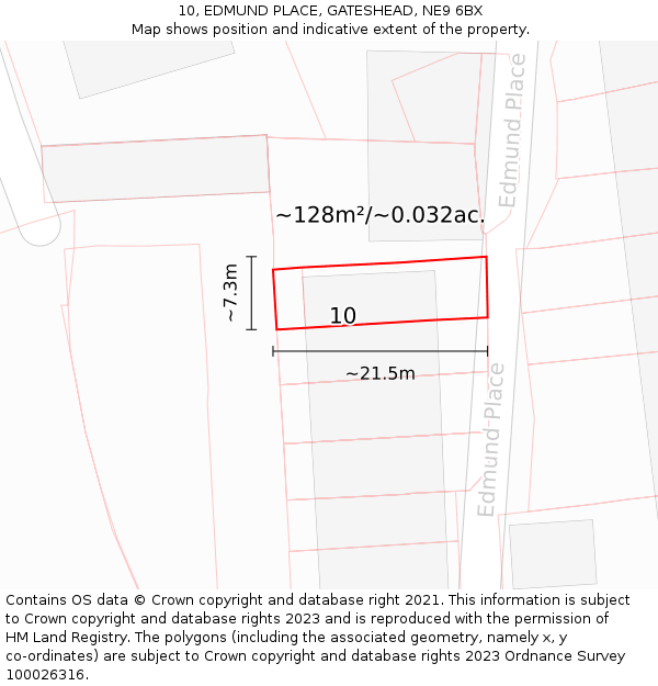 10, EDMUND PLACE, GATESHEAD, NE9 6BX: Plot and title map