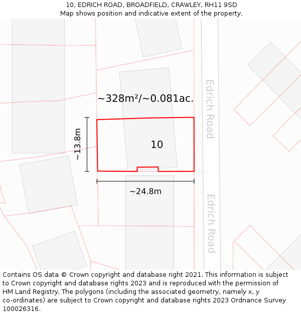 10, EDRICH ROAD, BROADFIELD, CRAWLEY, RH11 9SD: Plot and title map