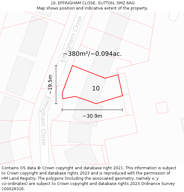 10, EFFINGHAM CLOSE, SUTTON, SM2 6AG: Plot and title map