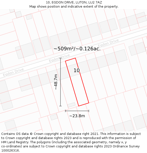 10, EGDON DRIVE, LUTON, LU2 7AZ: Plot and title map